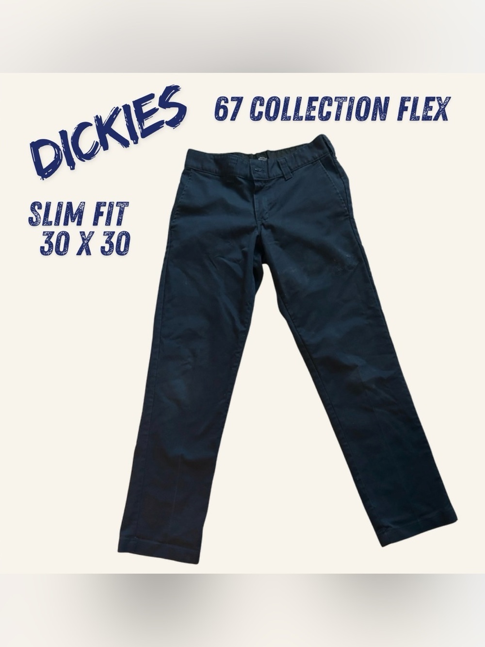 Dickies Navy Slim Straight Work Pants 30x30 Slim Fit Straight Leg Flat Front